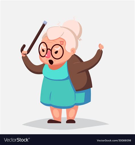 Old Lady With Cane Cartoon