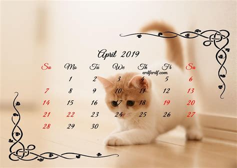 4 April Printable Calendar 2019 Cute Cats Calendar Printables