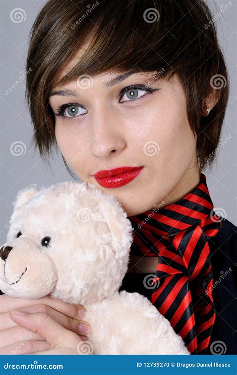 Beautiful Woman With Teddy Bear Stock Photo Image Of Inside Bear