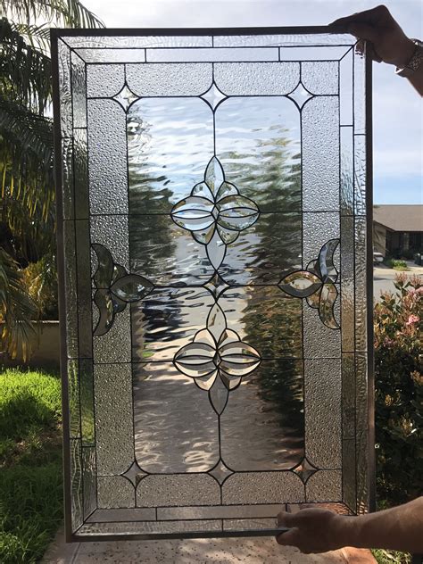 The ” Riverside ” Classic Beveled Stained Glass Window Panel Or Cabinet Insert