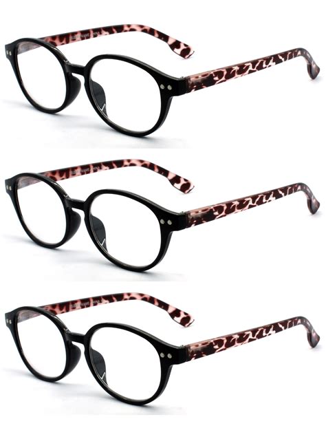 Eye Zoom Oval Shaped Reading Glasses 3 Pack Retro Style Plastic Frame