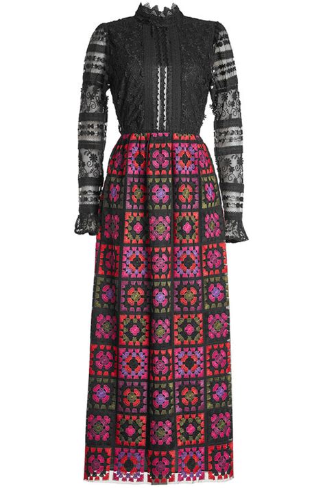 Anna Sui Embroidered Dress With Lace And Crochet In Black Modesens