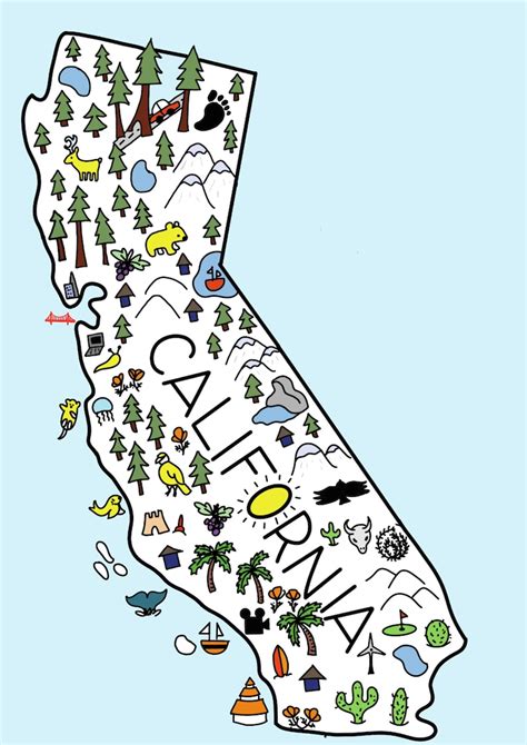 California Illustrated Map Instant Download Etsy