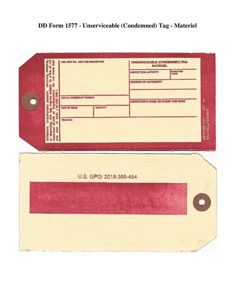 Dd Form 1577 Unserviceable Condemned Tag Materiel Forms Docs