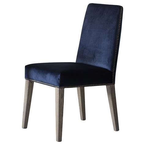 Midnight Blue Velvet Studded Dining Chair Set Of Two Primrose And Plum