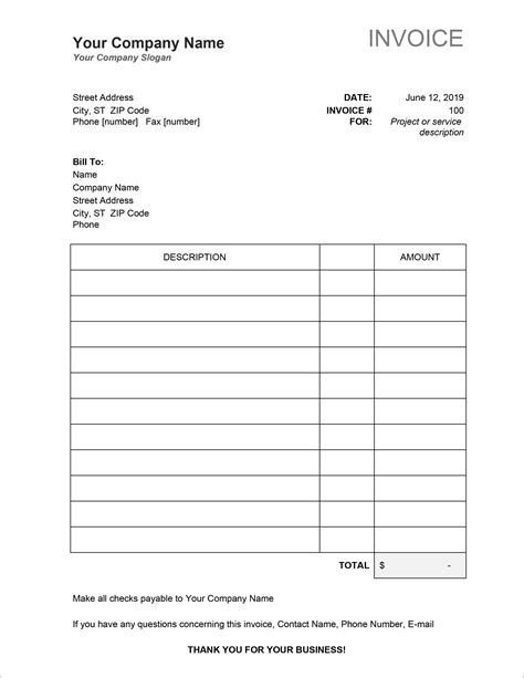 Free Downloadable Invoice Template For Word