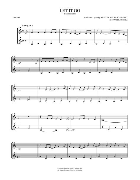 Let It Go From Frozen Violin Duet Print Sheet Music Now