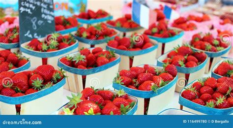 Fresh Strawberries Farmer Market In France Europe Italian Strawberry
