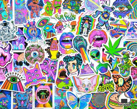 50 Pcs Psychedelic Sticker Pack Weed 420 Etsy