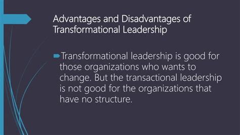 transformational leadership its components and advantages and disadvantages