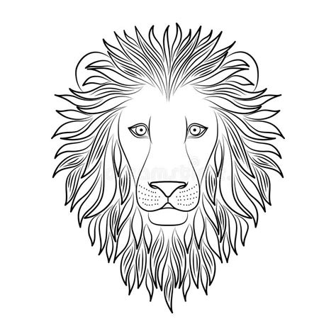 Isolated Black Outline Head Of Lion On White Background Line Cartoon