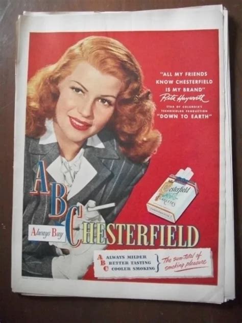 Vintage 1947 Original Magazine Ad Chesterfield Cigarettes Rita Hayworth Actress 1000 Picclick