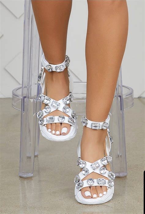 Boutique White Large Diamond Strap Sanda On Mercari Pretty Sandals