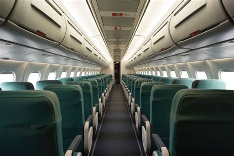 Overhead Compartments Inside An Empty Business Class Plane Cabin Stock