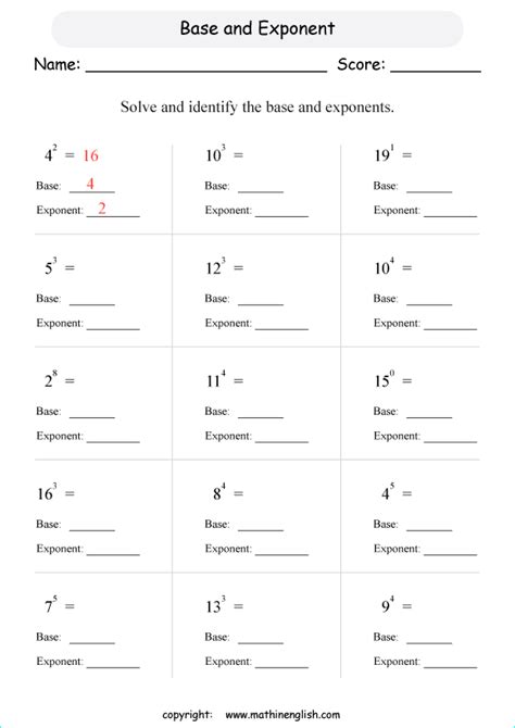 Base And Exponent Worksheet