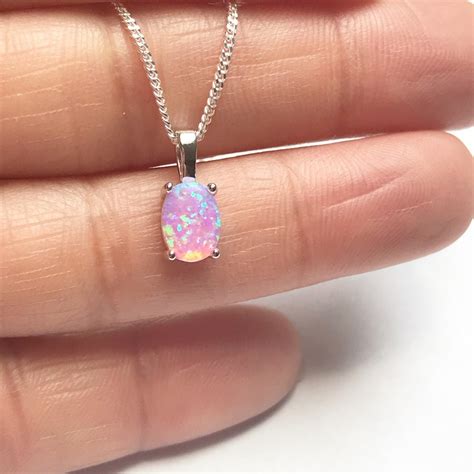 Pink Opal Necklace Minimalist Dainty Necklace Sterling Etsy