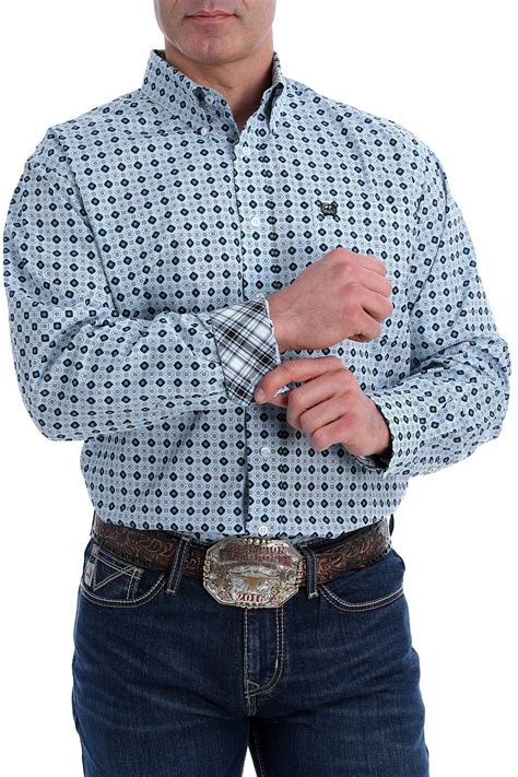 cinch jeans men s light blue medallion print button down western shirt