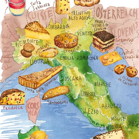 Italian Food Map Poster Watercolor Print Of Pastries From Italy