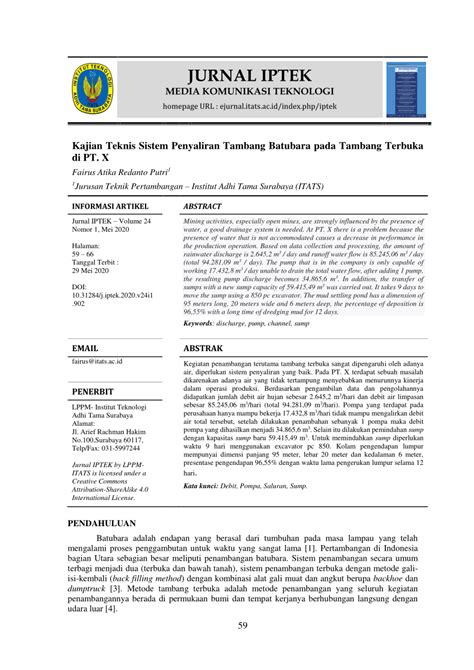 PDF Kajian Teknis Sistem Penyaliran Tambang Batubara Pada Tambang