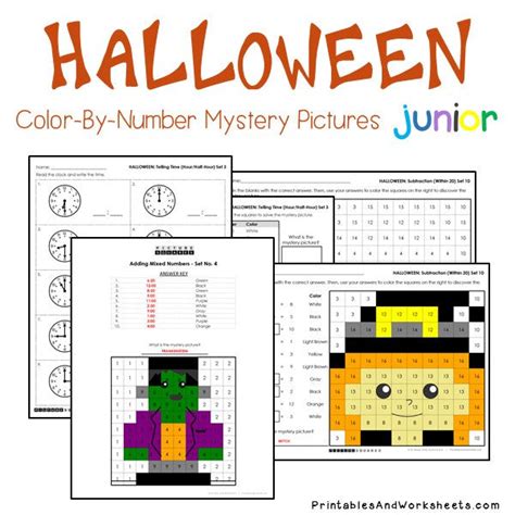 Halloween Math Color By Number Printables And Worksheets