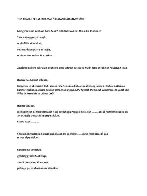 2019 majlis makan malam seluhur kasih sekalung budi pages 1 7 flip pdf download fliphtml5. Teks Ucapan Pengacara Majlis Makan Malam Mpv 2004