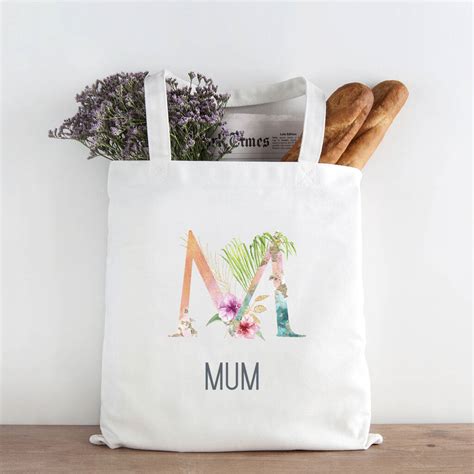 floral monogram mum personalised tote bag by chips and sprinkles