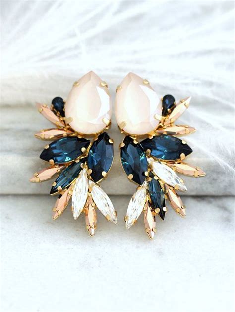 Navy Earrings Crystal Earrings Jewelry Earrings Wedding Accessories