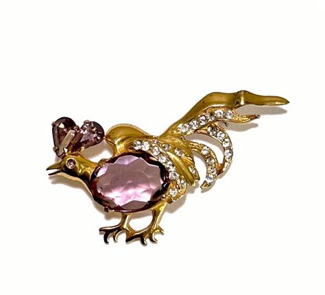 Vintage Sterling Vermeil Purple Glass Bird Of Paradise Brooch Pin Etsy