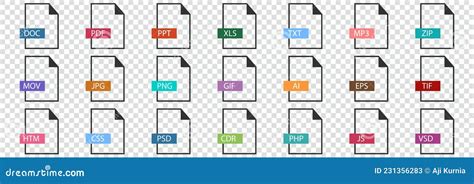 Set Of Different File Extensions Vector Illustration Editorial Stock