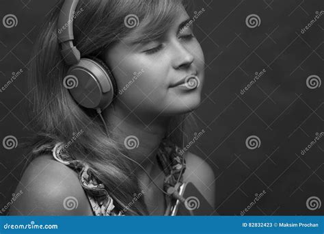 Woman Listening To Music On Headphones Stock Image Image Of