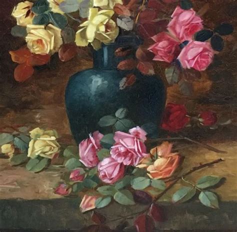 Roses In A Vase Antique Oil Painting Antique Oil Paintings