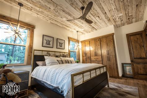 Guest Bedroom Speckled White Ceiling Porter Barn Wood