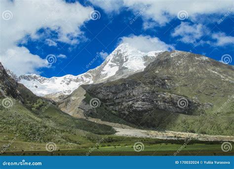 High Snow Mountains Of Cordillera Blanca In Peru Stock Photo Image Of