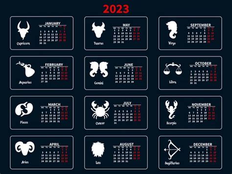Calendar 2023 Zodiac Signs Blue Background Astrological Calendar Print