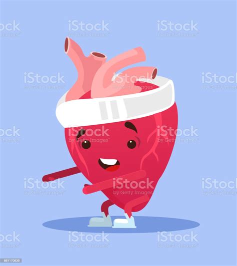 Happy Smiling Healthy Heart Character Exercising Stock Illustration