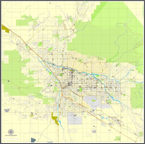 Tucson Arizona Us Exact Map Printable Vector Street