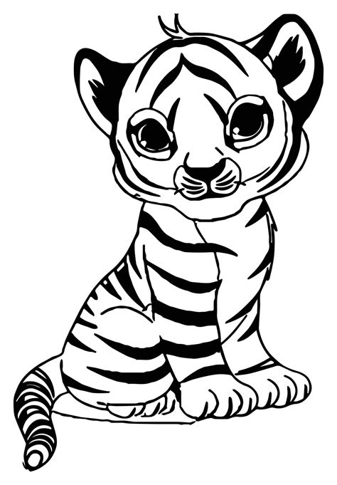 Peque O Tigre Sentado Para Colorear Imprimir E Dibujar Coloringonly Com
