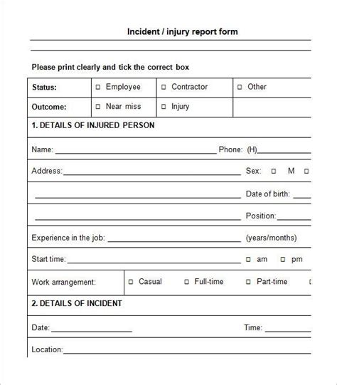 Injury Report Form Free Download Freemium Templates