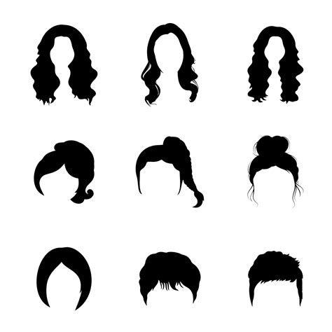 Set Of Women Hair Short Medium And Long Haircut Silhouette Vector