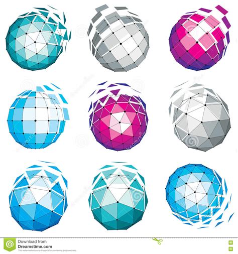 Set Of Abstract 3d Faceted Figures With Connected Lines Vector Stock