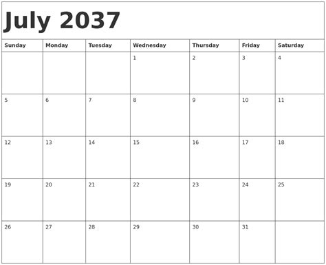 July 2037 Calendar Template