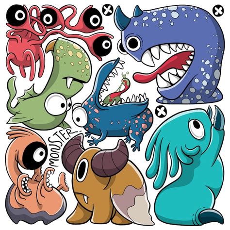 Premium Vector Set Of Funny Hand Drawn Doodle Monsters