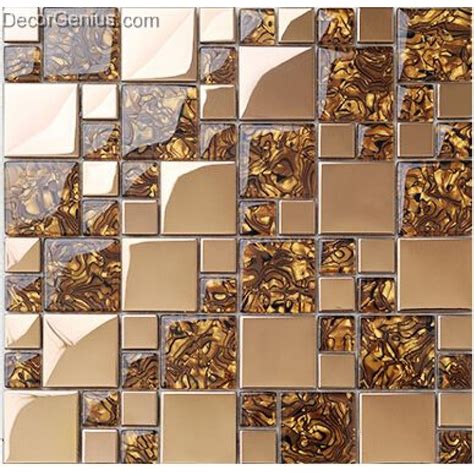 Badroom Gold Adhesive Glass Mirror Tiles 3d Tile Stickers