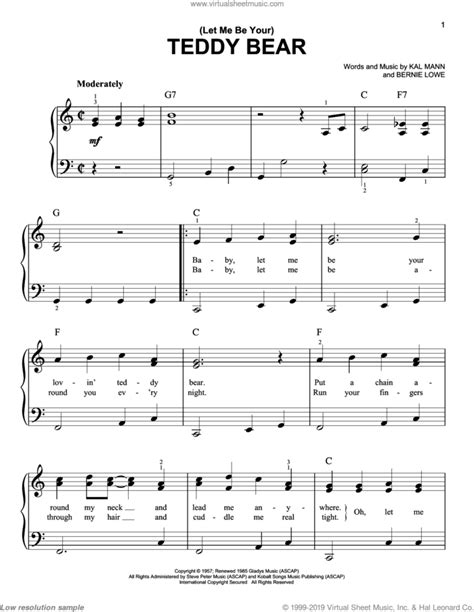 Let Me Be Your Teddy Bear Easy Sheet Music For Piano Solo