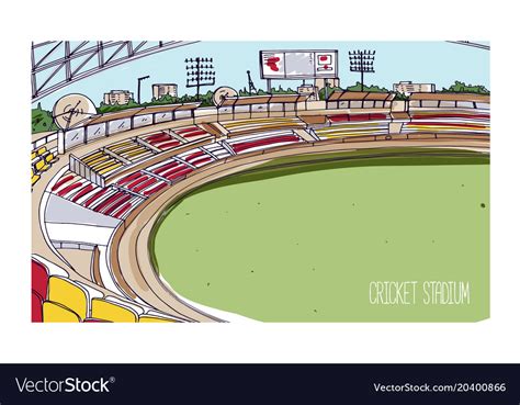 Colorful Drawing Of Cricket Stadium With Rows Vector Image