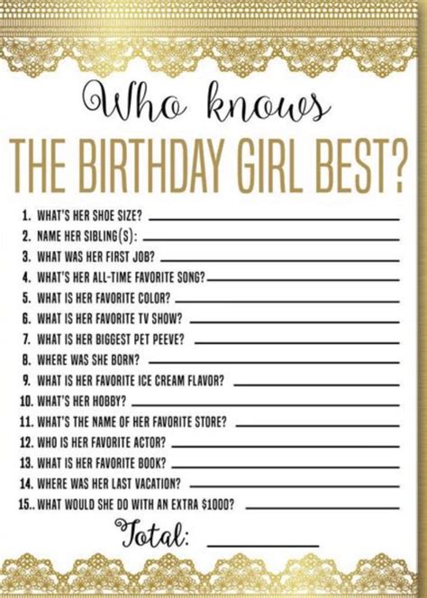 Who Knows The Birthday Girl The Best You Can Print These As A Party Game Of Just Call 14th
