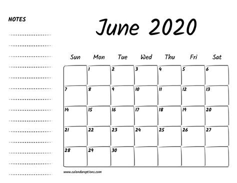 June 2020 Calendar Printable Monthly Planner Template