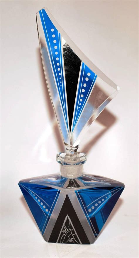 Impressive Art Deco Blue Glass Perfume Bottle For Sale At