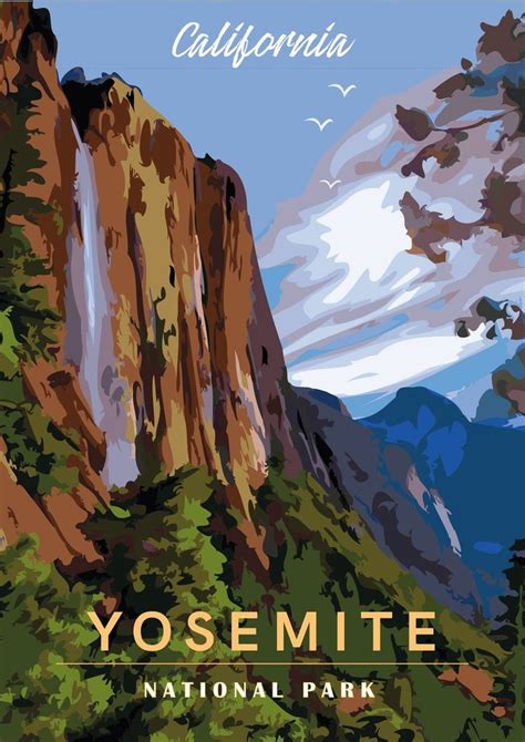 Yosemite National Park California Vintage Travel Poster Diy Etsy