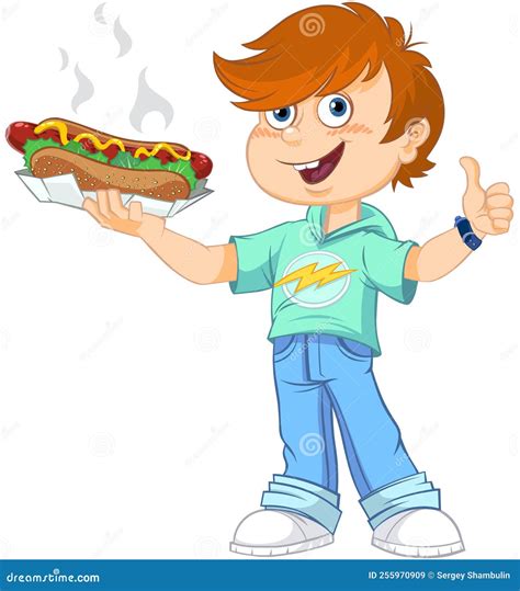 Boy Eating Hot Dog Stock Illustration Illustration Of Delicatessen